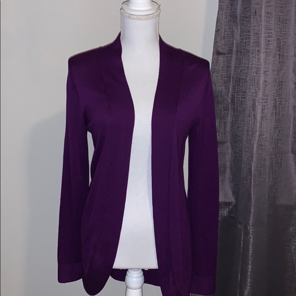 Chico’s deep plum colored cardigan.  Size 0.
